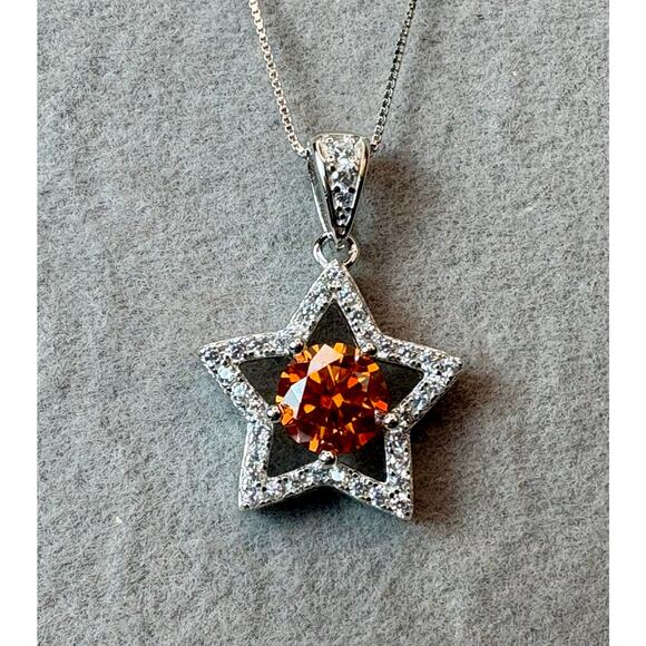 NEW 1.5ct Orange/Wht Moissanite Star 17" Necklace,925 Silver - Picture 3 of 7